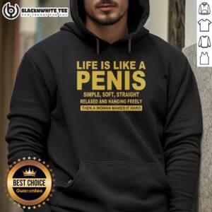 Top Life Is Like A Penis Simple Soft Straight Hoodie in black, featuring humorous graphic design for casual wear.