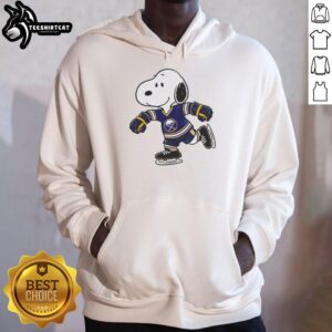 Alt Text: Official Snoopy wearing a Buffalo Sabres ice hockey jersey hoodie, showcasing a fun and sporty design for fans.