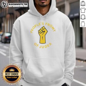 Alt Text: Top Peoples Front of Judea raised fist hoodie showcasing bold graphic design for fans of Monty Python merchandise.