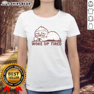 Hot Woke Up Tired Sloth Ladies Tee featuring a cute sloth graphic, perfect for casual wear and sloth lovers.