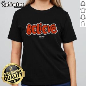 Nice Believe Philadelphia Flyers NHL basic ladies tee in vibrant orange, perfect for female fans supporting their team.