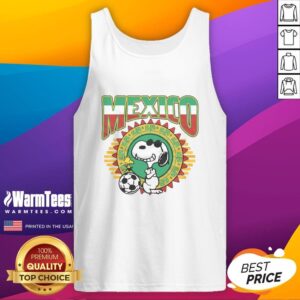Alt Text: Cute Peanuts Snoopy X Mexico soccer tank top featuring vibrant colors and fun graphics, perfect for fans.