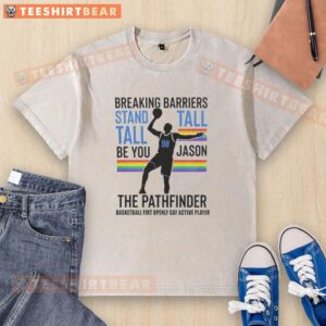 Good Jason 98 The Pathfinder Breaking Barriers Stand Tall washed t-shirt featuring a motivational design for casual wear.
