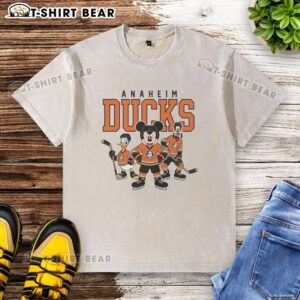 Nice Anaheim Ducks Disney Team ice hockey washed t-shirt featuring vibrant graphics and comfortable fit for fans.