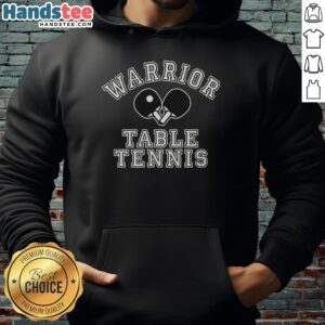 Alt Text: Premium Warrior Table Tennis hoodie featuring two crossed ping pong paddles for passionate players and fans.
