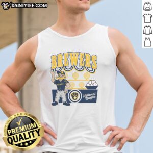Alt Text: Awesome Mitchell & Ness cream Milwaukee Brewers step-back-up tank top for stylish summer baseball fan wear.