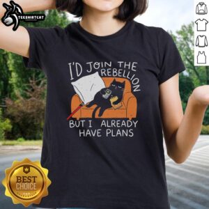 Funny rebellion on the couch with a lazy cat, featured on a ladies tee for cat lovers and humor enthusiasts.
