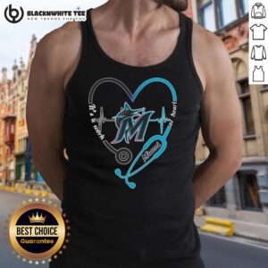 Alt Text: Top Miami Marlins stethoscope heartbeat tank top design, showcasing team spirit and style for baseball fans.