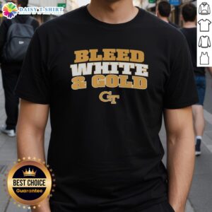 Alt Text: Georgia Tech Yellow Jackets NCAA Bleed White and Gold T-Shirt featuring vibrant team colors and logo design.