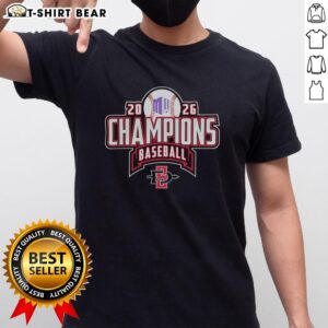 San Diego State Aztecs NCAA Regular Season Champions Baseball 2026 T-Shirt featuring team colors and logo design.