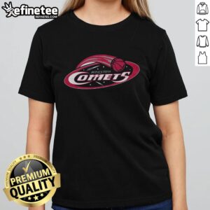 Alt Text: Nice Houston Comets 97 ladies tee featuring vibrant team colors and logo, perfect for fans of women's basketball.