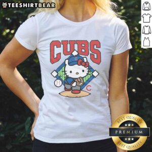 Cute Chicago Cubs Hello Kitty ladies tee featuring a playful design, perfect for fans and casual wear.