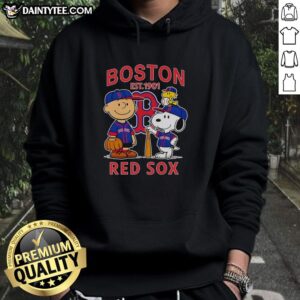 Premium Boston Red Sox MLB x Charlie Brown VA Snoopy Peanuts Est 1901 hoodie featuring iconic designs and vibrant colors.