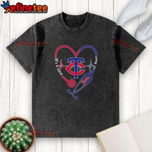Alt Text: Official Minnesota Twins Stethoscope Heartbeat T-Shirt - A Work of Heart design for fans and healthcare lovers.