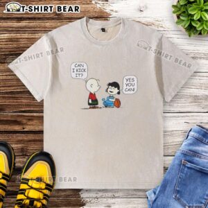 Top Charlie Brown and Lucy 'Can I Kick It' washed t-shirt featuring a playful graphic design for Peanuts fans.