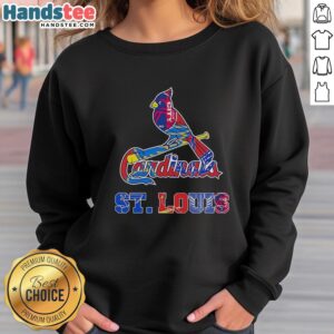 Stylish sweatshirt featuring a mashup of St. Louis Cardinals, Blues, City SC, and Battlehawks logos.