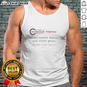 Top mechanical engineer in a tank top solving stealth defects with innovative designs and silent genius.