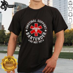 Vintage 'Nice Emotional Support Bartender Do Not Pet' T-Shirt design featuring playful graphics and warm colors, perfect for bartenders.