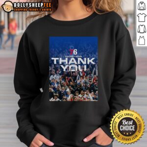 Nice Philadelphia 76ers fans thank you poster on a cozy sweatshirt, perfect for game days and showing team spirit.