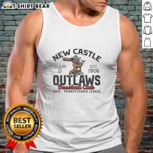 Vintage 1906 tank top featuring the Top New Castle Outlaws baseball team logo, perfect for sports enthusiasts.