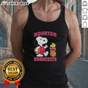 Alt Text: Good Snoopy and Woodstock Houston Rockets basketball tank top featuring vibrant graphics and team colors.
