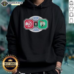 Atlanta Hawks vs Boston Celtics 2026 NBA Playoffs Eastern Conference Semifinals hoodie featuring team logos.