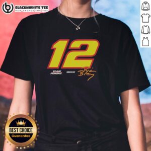 Vintage ladies tee featuring Ryan Blaney's Team Penske NASCAR design, perfect for racing fans and collectors.