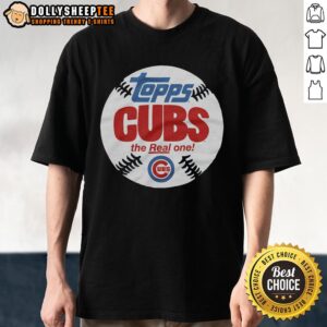 Alt Text: Premium Chicago Cubs MLB x Topps Baseball The Real One T-Shirt featuring vibrant team colors and logo design.