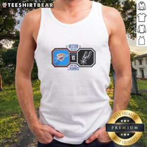 Alt Text: Oklahoma City Thunder vs San Antonio Spurs 2026 NBA Playoffs tank top featuring vibrant team colors and logos.