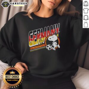 Cute Peanuts Snoopy X Germany soccer sweatshirt featuring vibrant graphics and a cozy design for fans.