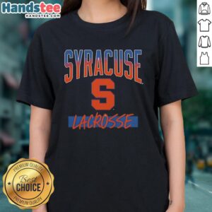 Vintage ladies tee featuring the Official Syracuse Orange X Lacrosse hype logo, perfect for fans and casual wear.