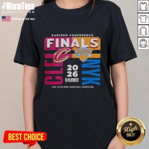 Alt Text: Cleveland Cavaliers vs New York Knicks Ladies Tee for the 2025-26 Eastern Conference Finals NBA matchup.