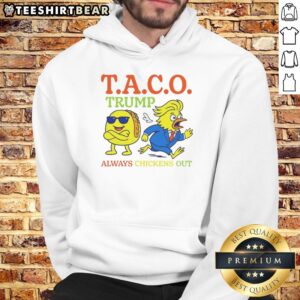 Alt Text: Hot Taco Trump Always Chickens Out T.A.C.O. Hoodie featuring a colorful design and humorous graphic. Perfect for taco lovers!