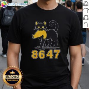 Good Black Cat 8647 Anti Trump T-Shirt featuring a playful cat design with a political message for cat lovers.