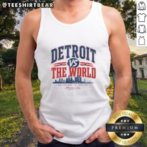 Hot Detroit Pistons vs The World tank top featuring Motor City skyline design, perfect for fans and summer style.