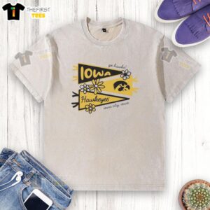Awesome Iowa Hawkeyes flags displayed on a washed t-shirt, perfect for fans in Iowa City, Iowa.