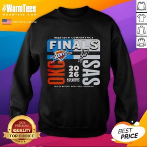 Nice 2025-26 Western Conference Finals NBA sweatshirt featuring Oklahoma City Thunder vs San Antonio Spurs design.