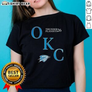 Womens tee celebrating OKC Thunder in the 2026 NBA playoffs, perfect for basketball fans honoring the moment.