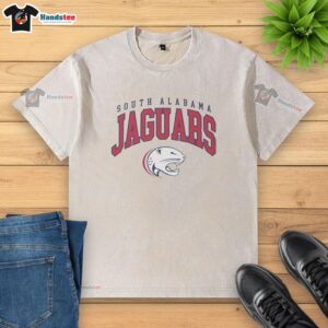 Alt Text: Premium South Alabama Jaguars Classic Logo Washed T-Shirt featuring vintage design and team colors.