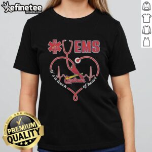 Original St. Louis Cardinals Ems Nurse tee featuring a stethoscope-shaped heart design, perfect for healthcare fans.