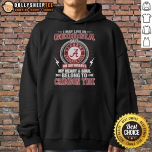 Cozy Alabama Crimson Tide hoodie with the phrase 'I may live in Georgia on Sundays, my heart belongs to Crimson Tide.'