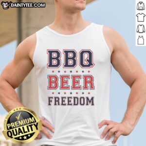 Original BBQ Beer Freedom Stars Tank Top featuring a patriotic design for summer celebrations and casual outings.