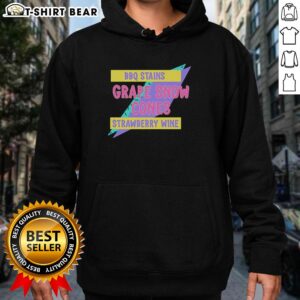Top BBQ stains on a grape snow cone and strawberry wine hoodie, perfect for summer gatherings and outdoor fun.