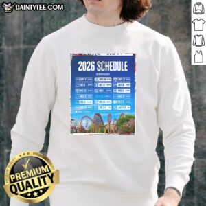 Good New England Patriots NFL 2026 Schedule sweatshirt featuring all kickoff times in vibrant team colors.
