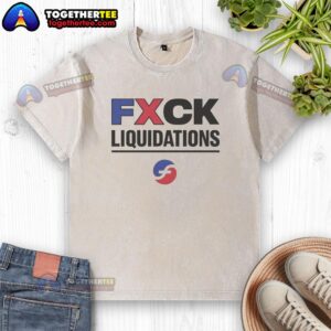 Good Fxck Liquidations logo on a washed t-shirt, featuring a trendy design for casual wear enthusiasts.