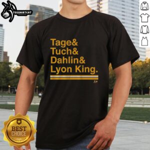 Good Buffalo Hockey T-Shirt featuring ampersand design with Tage, Tuch, Dahlin, and Lyon King names for fans.