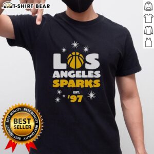 Alt Text: Pretty Los Angeles Sparks Star Power Est '97 T-Shirt featuring vibrant team colors and logo for fans.