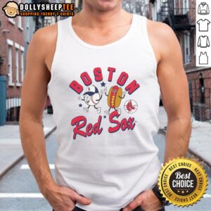 Alt Text: Toddler wearing Mitchell & Ness natural Boston Red Sox snack tank top, showcasing team spirit and comfort.