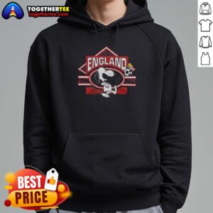 Top Peanuts Snoopy X England Soccer Hoodie featuring Snoopy in soccer attire, perfect for fans and cozy wear.