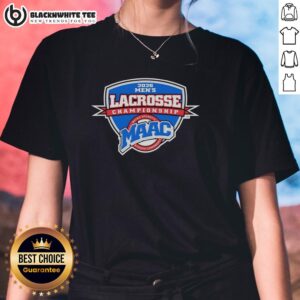 2026 MAAC Men's Lacrosse Championship logo on a ladies tee, showcasing vibrant colors and dynamic design for fans.
